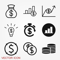 Investments icon. Graph growth graphics vector icon isolated on background