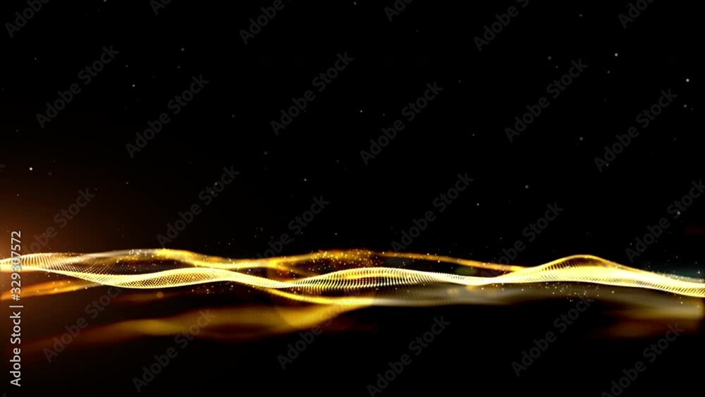 Wall mural gold color digital particles wave flow abstract technology background concept