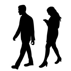 isolated, black silhouette of walking people, men