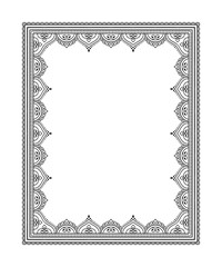 Frame in eastern tradition. Stylized with henna tattoos decorative pattern for decorating covers for book, notebook, casket, magazine, postcard and folder. Flower mandala in mehndi style.