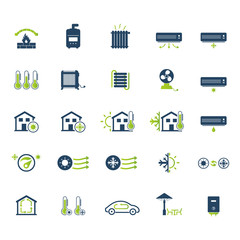 Heating and cooling systems icon set