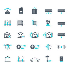 Heating and cooling systems icon set