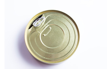 Canned can closed. Top view on white background