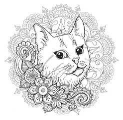 the cat and the mandala. coloring book.