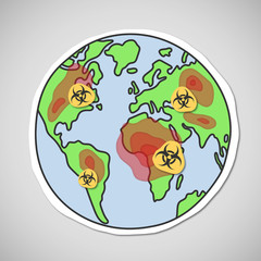Planet with red quarantine zones creative illustration