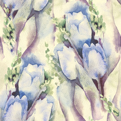 Tulips Seamless Pattern. Watercolor Illustration.