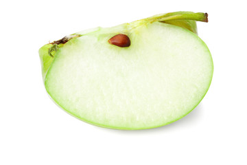 Green apple slice isolated on white background. cut of green apple