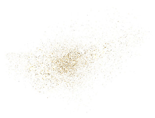 Fototapeta na wymiar Gold glitter splash on white background. Bright dust explosion. Golden glitter particles splatter. Sparkling firework. Luxury design. Vector illustration