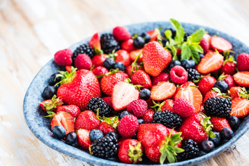 Berries closeup colorful assorted mix of strawberry, blueberry, raspberry, blackberry