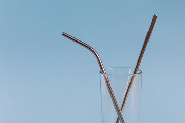 Reusable stainless steel cocktail tubes. The concept of protecting the environment and avoiding the...