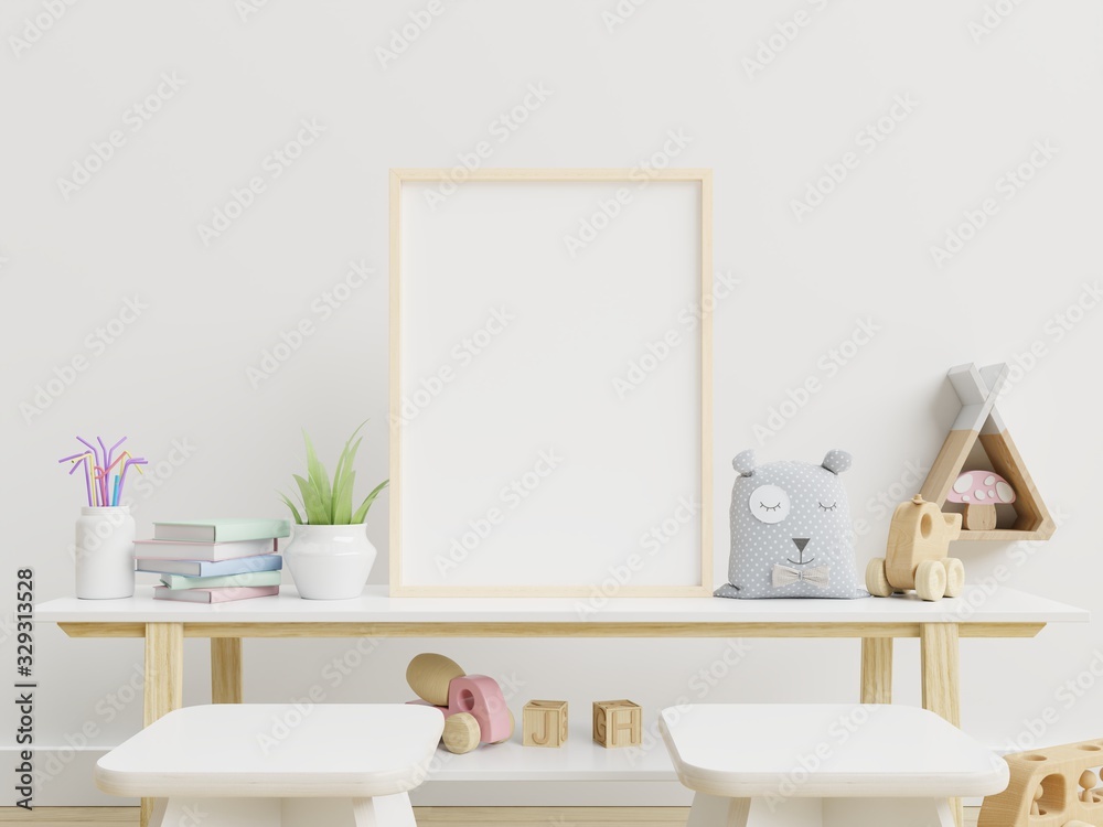 Wall mural vertical frame mockup,interior mockup, kids room, wall frame mockup,nursery mockup.