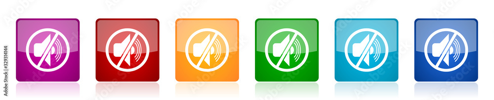 Leinwandbilder mute icon set, colorful square glossy vector illustrations in 6 options for web design and mobile ap