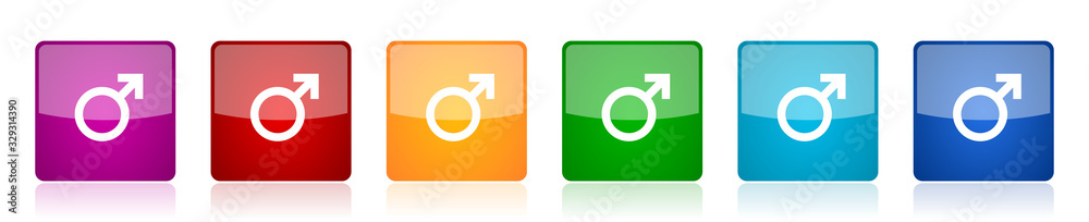 Aufkleber Male icon set, colorful square glossy vector illustrations in 6 options for web design and mobile applications