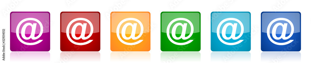 Fototapete email icon set, colorful square glossy vector illustrations in 6 options for web design and mobile a