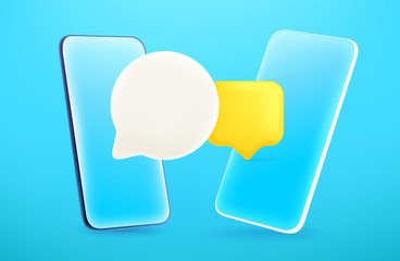 Modern smartphone with chat balloons. 3d comic style editable vector illustration