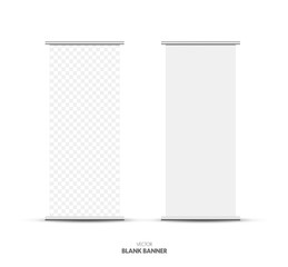 Blank roll up stand banner. Vector mockup template