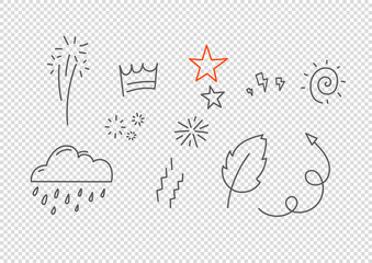 Vector hand drawn doodle style elements isolated on transparent background. Vector elements for design