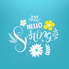 Hello spring vector card with calligraphic inscription