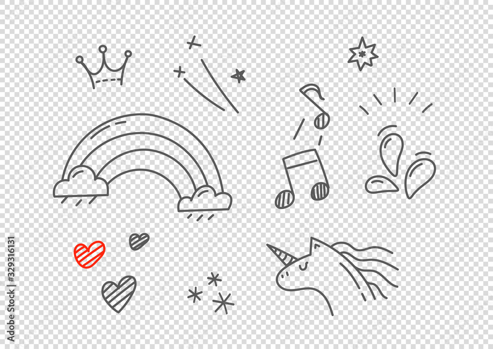 Aufkleber Vector hand drawn doodle style elements isolated on transparent background. Vector elements for design