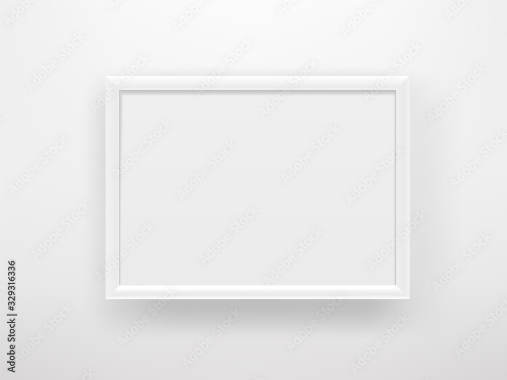 Poster empty white frame on a white wall. horizontal composition