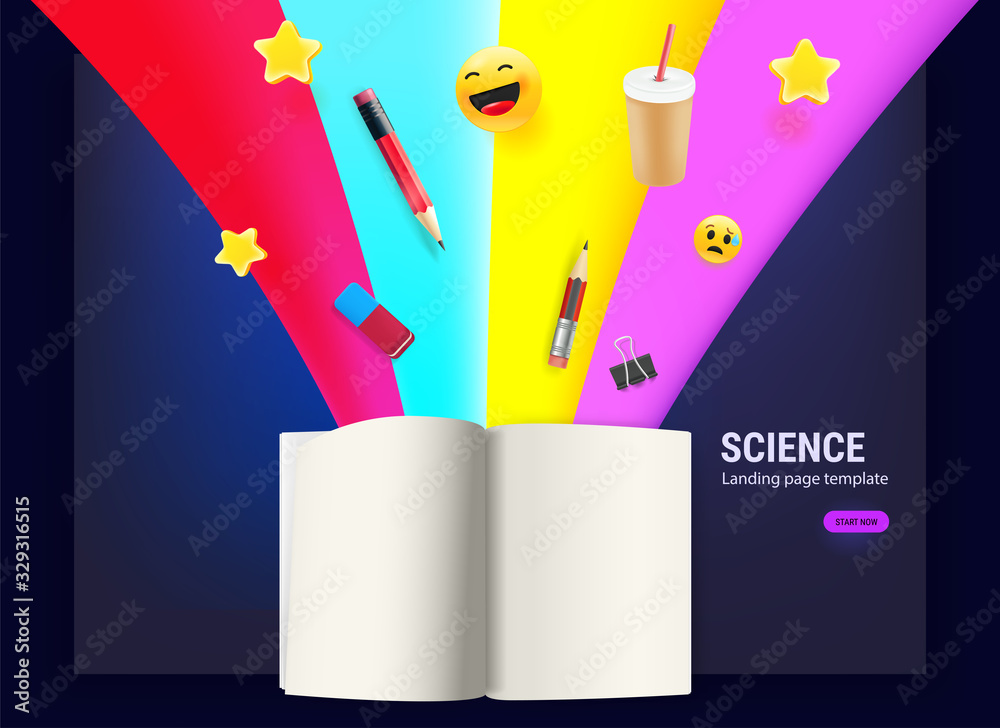 Poster open book with different elements flowing into it