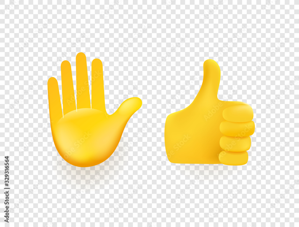 Poster yellow 3d vector hands isolated on transparent background