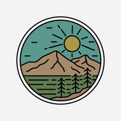 simple logo badge mountain design, for t-shirt prints, patches, emblems, posters, badges and labels and other uses