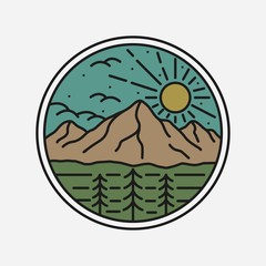 simple logo badge mountain design, for t-shirt prints, patches, emblems, posters, badges and labels and other uses