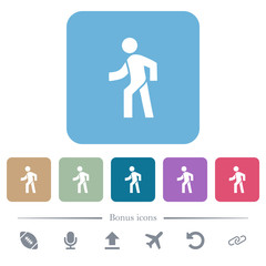 Man walking left flat icons on color rounded square backgrounds