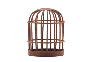 Fotobehang Retro rusty cage isolated on white background with clipping path © Jakub Krechowicz
