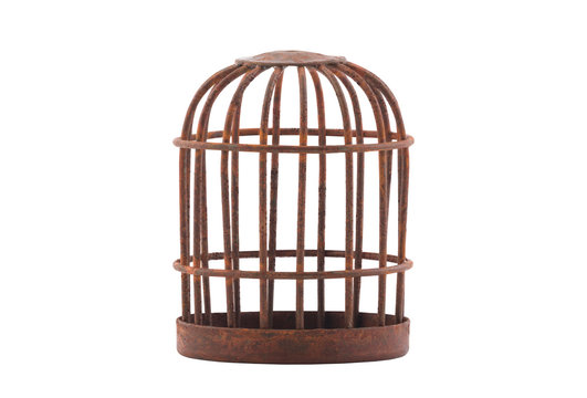 Retro rusty cage isolated on white background with clipping path