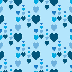 Fototapeta na wymiar Seamless pattern with cute blue hearts on light blue background. Vector image.