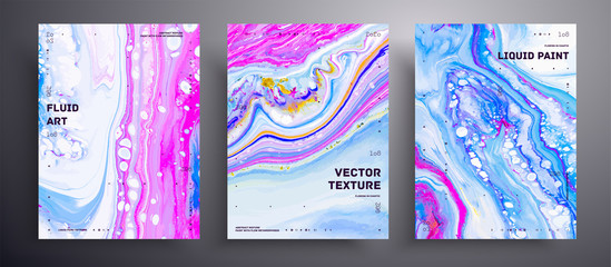 Abstract liquid banner, fluid art vector texture set. Artistic background that applicable for design cover, poster, brochure and etc. Blue, pink and white universal trendy painting backdrop