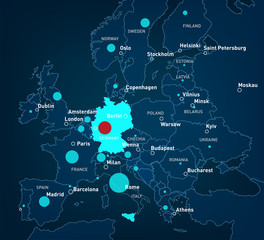 Coronavirus map. Germany quarantine.  Vector scheme, diagram, infographics of spread virus from Hainan to Europe. Italian coronа virus. Statistics of patients with coronavirus.