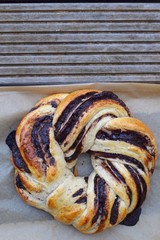 Babka. Swirl Bread with Chocolate. Homemade sweet braided bread dessert pastry.