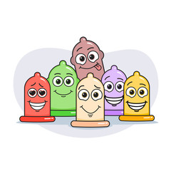 Vector cartoon condom characters flat design