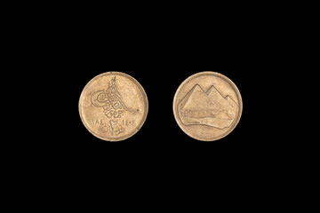 Egypt coin two piastres 1984. Black background. close-up.