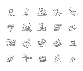 natural disaster icons thin line - obrazy, fototapety, plakaty