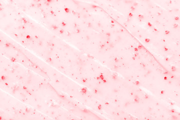 Strawberry ice cream texture close up. Top view.