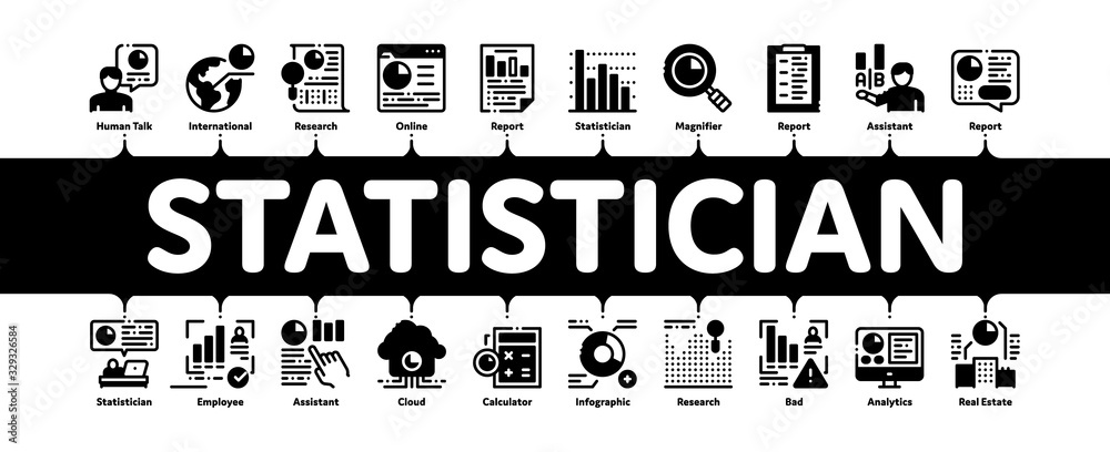 Poster statistician assistant minimal infographic web banner vector. statistician research and document fil