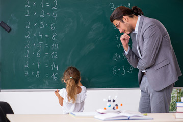 Teacher with young girl in the classroom