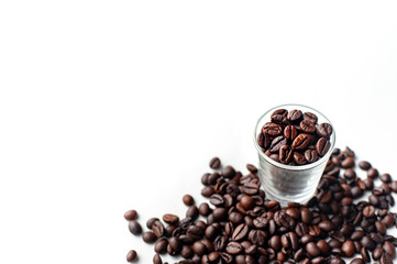 Coffee beans in cup On a white background