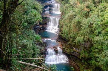 Beautiful cascading waterfall near Cherrapunji, Meghalaya, India