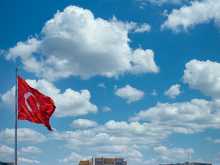 Turkey flag with clouds background.