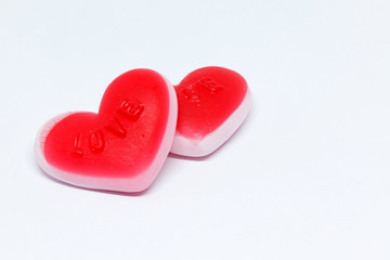 two red candy hearts for Easter and Valentine's Day