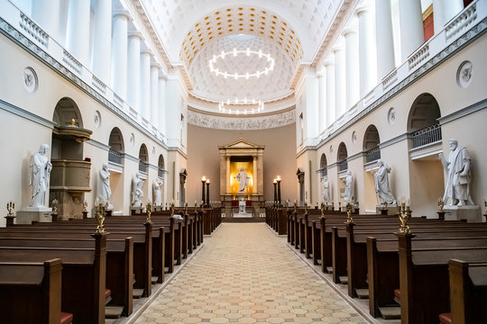 An interior of Church of Our Lady or Copenhagen Cathedral. Copenhagen, Denmark. February 2020
