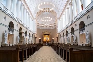 An interior of Church of Our Lady or Copenhagen Cathedral. Copenhagen, Denmark. February 2020