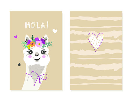 Llama cute drawing greeting card and design for kids design, poster, greeting cards.