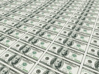 Close up of hundred dollar banknotes background. 3d rendering - illustration.