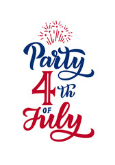 Creative Invitation Flyer decorated with festive salute. for 4th of July, American Independence Day Party celebration. Hand written brush lettering with fireworks. Template for a festive flyer
